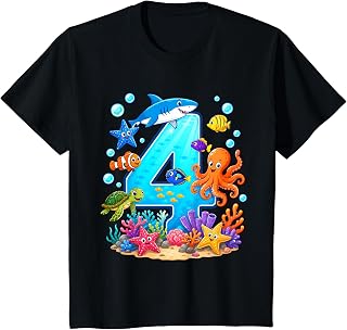 4th Birthday Ocean Sea Animals 4 Years Birthday T-Shirt