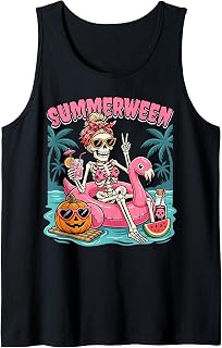 summerween Skeleton Beach Party Funny Tank Top