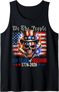 250 American Years of Freedom 1776 2026 US Flag Sugar Skull Tank Top