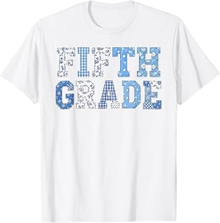 5th Fifth Grade Teacher Blue Patchwork Back to School Girls T-Shirt