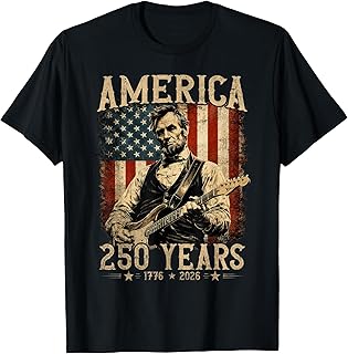 Abraham Lincoln Playing Guitar Rock and Roll American Flag T-Shirt