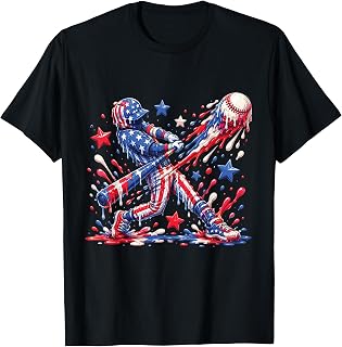 Baseball Drip Ice Cream 4th of July American USA Flag Boys T-Shirt