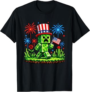 4th of July Gamer Pixel US Flag Patriotic Men Women Kids T-Shirt