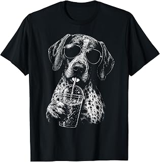 German Shorthaired Pointer Drinking Iced Coffee Funny Dog T-Shirt