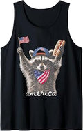 America Raccoon US Flag Hotdog Vintage Patriotic 4th of July Tank Top
