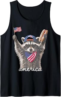 America Raccoon US Flag Hotdog Vintage Patriotic 4th of July Tank Top
