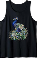Elegant Blue Peacock with Roses Feathers Bloom Tank Top