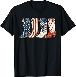 4th of July Patriotic Cowboy Boots Western Cowgirl American T-Shirt
