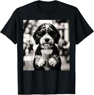 Bernedoodle Iced Coffee Photo Funny Dog Lover Art T-Shirt