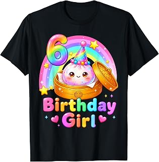 6th Birthday Girl Dumpling Kawaii Pastel Anime 6 Year Old T-Shirt