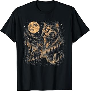 Tortoiseshell Cat Howling at Moon Vintage Cat 90s T-Shirt