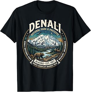 Denali National Park Alaska Mountain Wildlife Vintage Badge T-Shirt
