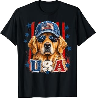 American Flag Golden Retriever USA Retro 4th of July T-Shirt