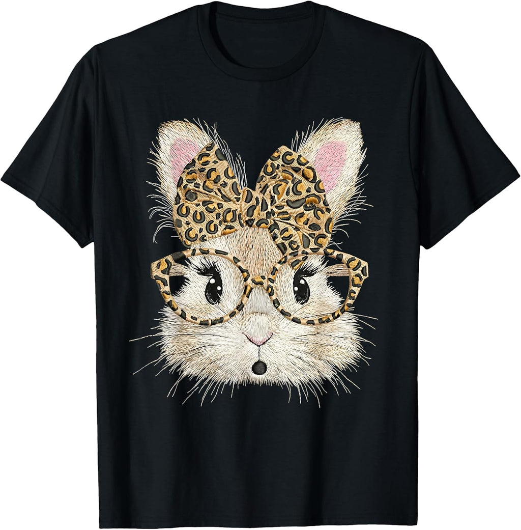 Easter Bunny Face Leopard Bow Women Girl Kids
