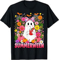 Funny Summerween Ghost Coquette Halloween Summer Floral Kids T-Shirt