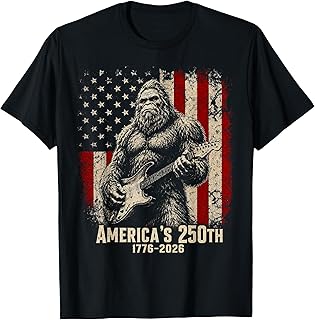 Bigfoot Sasquatch Playing Guitar 250 Years American USA Flag T-Shirt