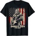 Bigfoot Sasquatch Playing Guitar 250 Years American USA Flag T-Shirt