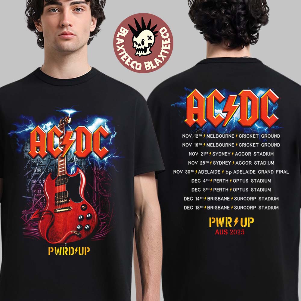 ACDC PWR Up Australia 2025 Angus Young Gibson Electric Guitar PWR UP Tour T-Shirt