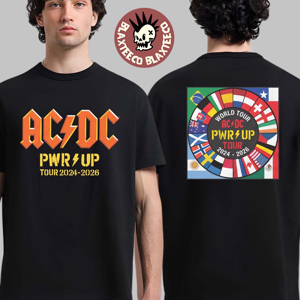 ACDC PWR Up World Tour Merch 2024-2026 Nation Flags Two Sided T-Shirt