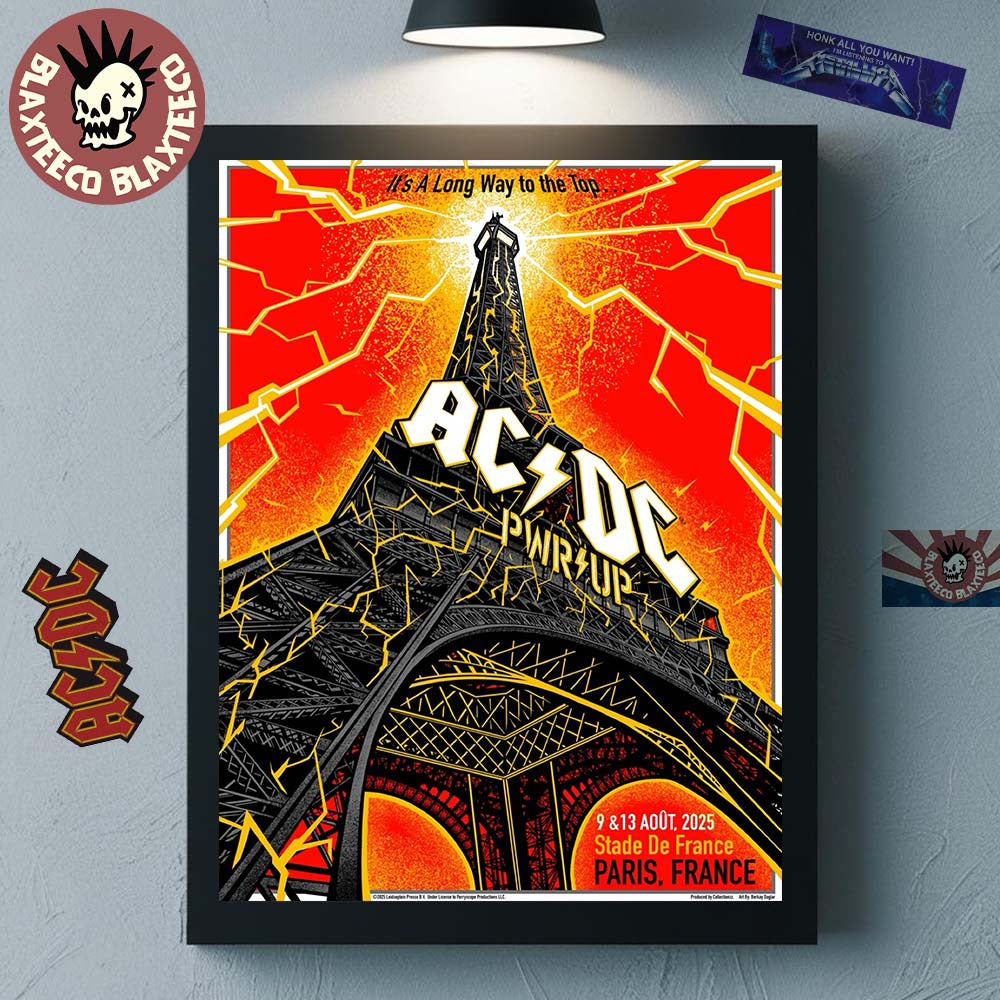 ACDC Paris France PWR Up Tour 2025 Poster At Stade De France On August 9 And 13 2025 Eiffel Tower Art Home Decor Poster Canvas