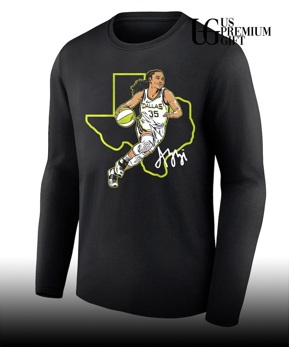 AZZI Azzi Fudd Dallas Wings dribbling basketball smiling 2026 WNBA shirt