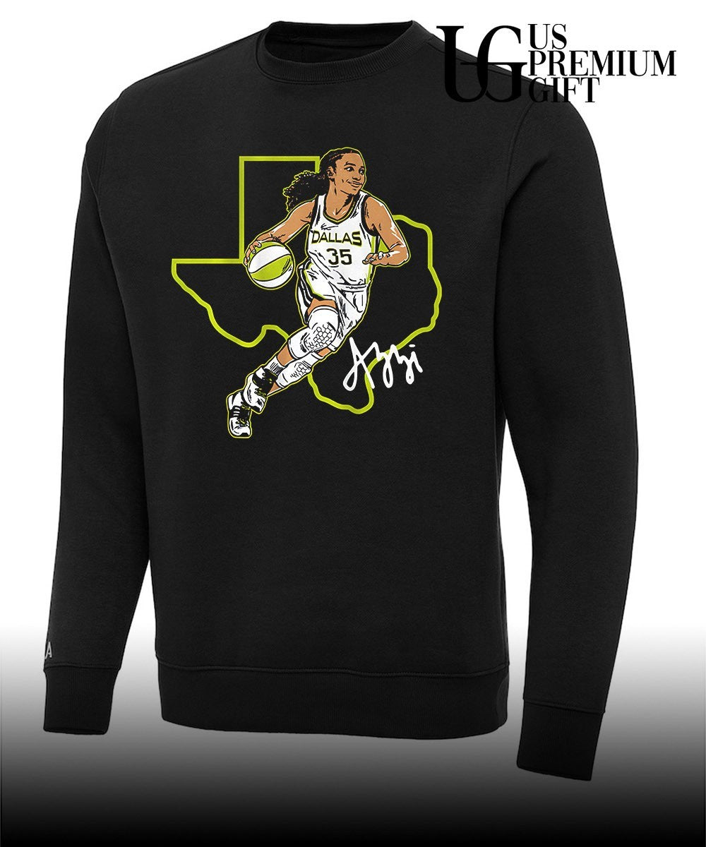 AZZI Azzi Fudd Dallas Wings dribbling basketball smiling 2026 WNBA shirt