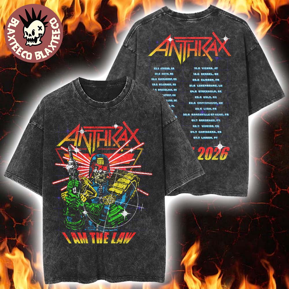 Anthrax Europe 2026 Tour Merch I Am The Law Cyber Judge Vintage Washed Tee