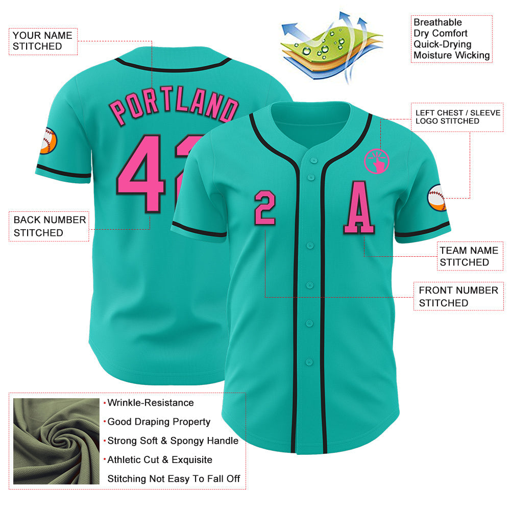 Custom Aqua Pink-Black Authentic Baseball Jersey