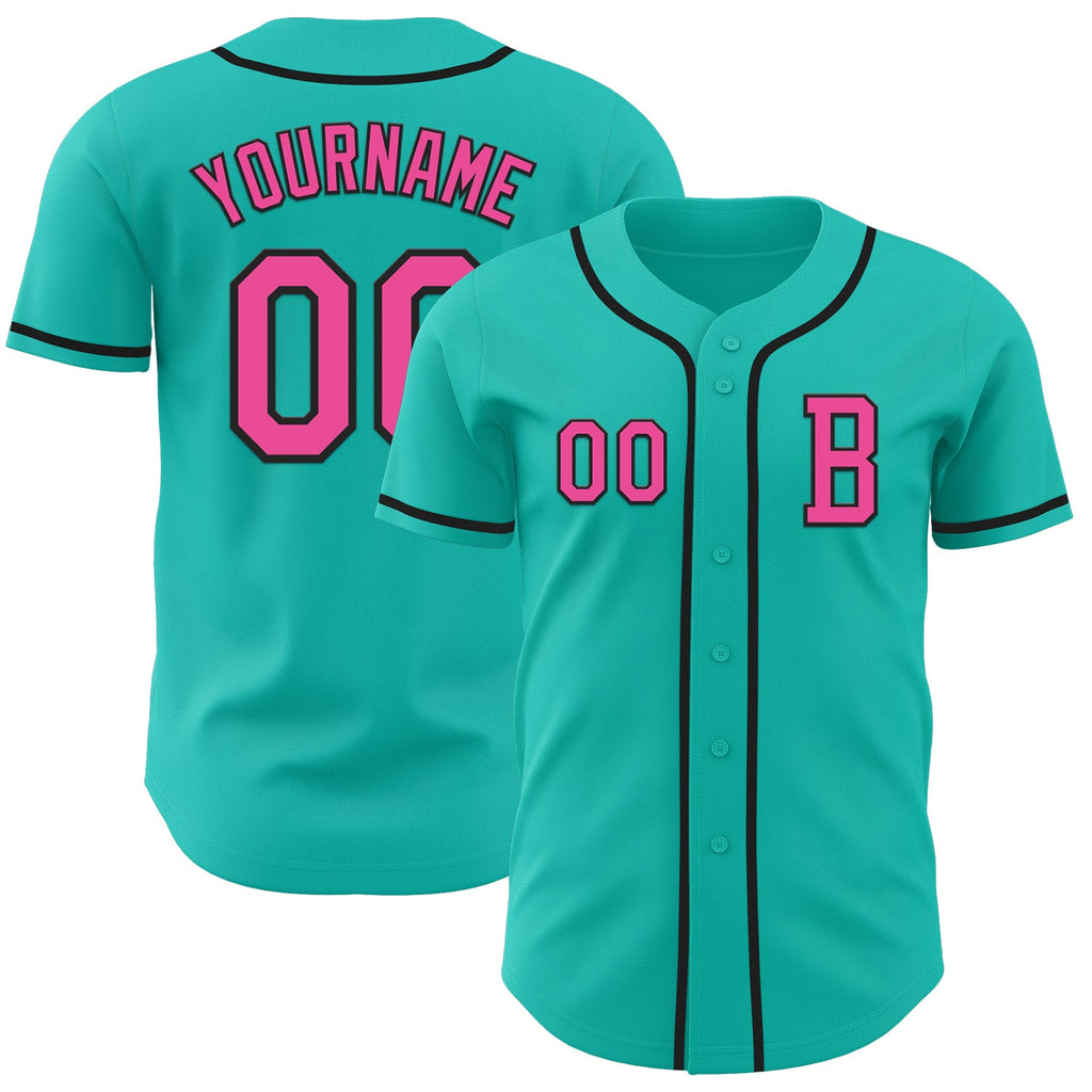 Custom Aqua Pink-Black Authentic Baseball Jersey