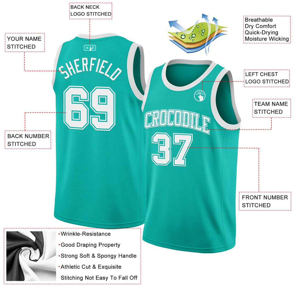 Custom Aqua White Authentic Basketball Jersey