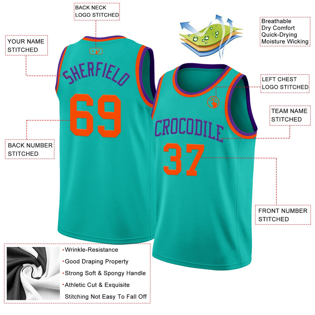 Custom Aqua Orange-Purple Authentic Basketball Jersey