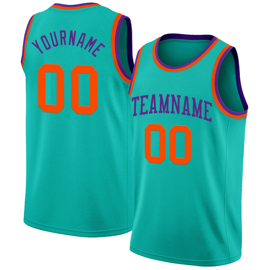 Custom Aqua Orange-Purple Authentic Basketball Jersey