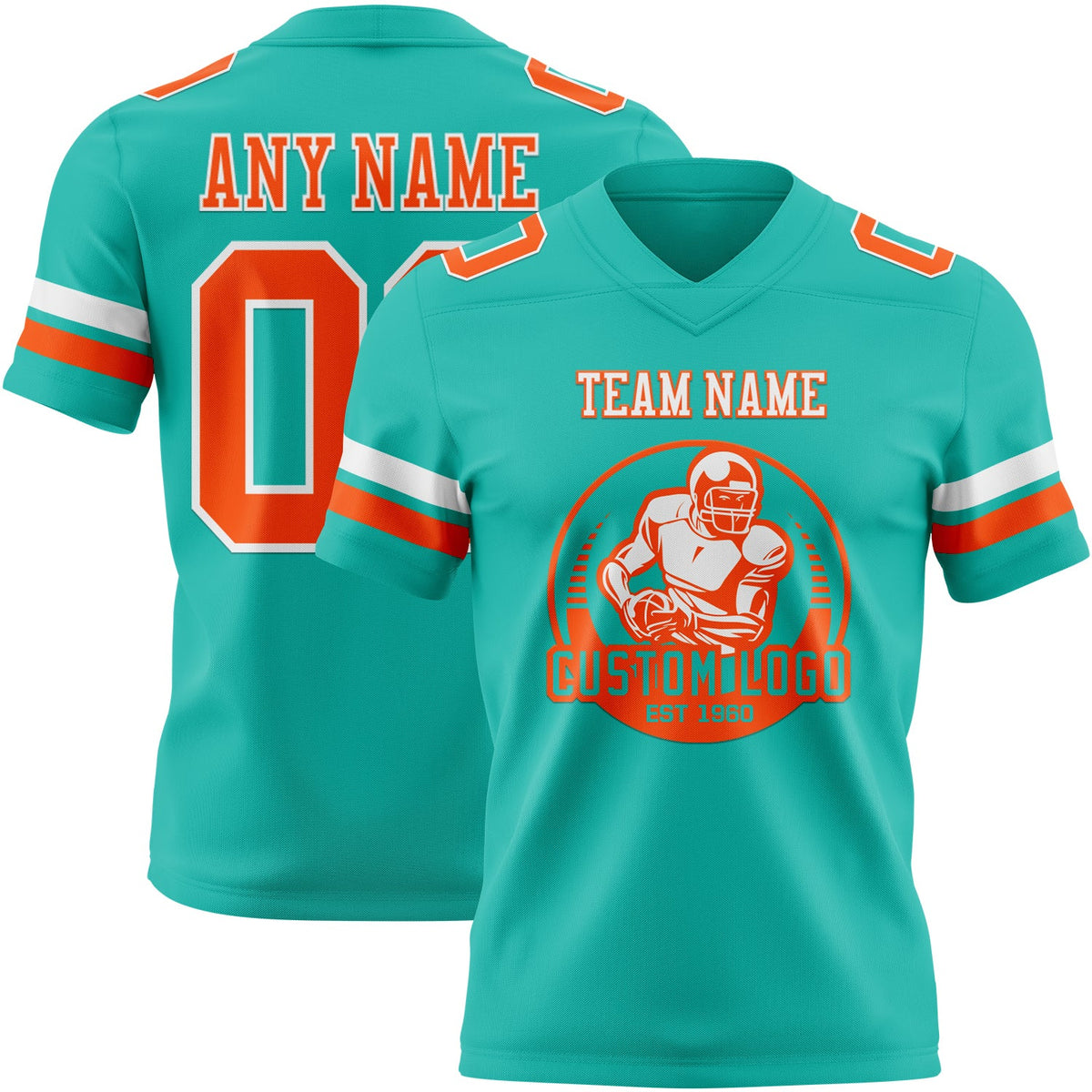 Custom Aqua Orange-White Authentic Football Jersey