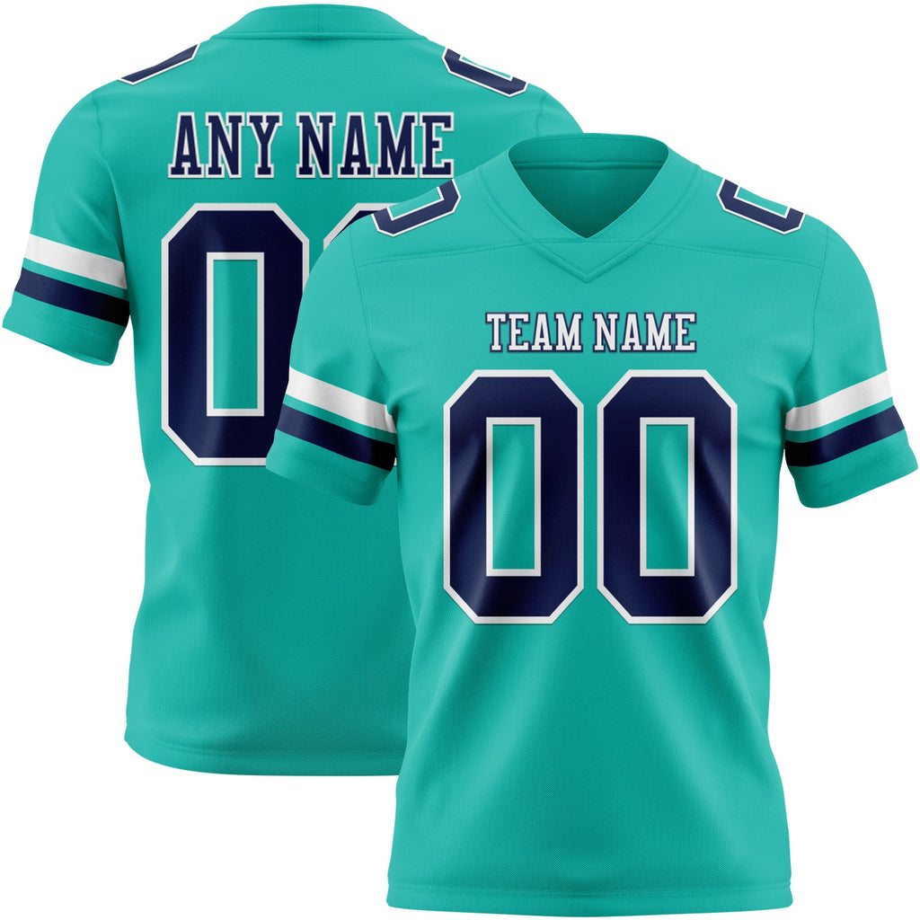 Custom Aqua Navy-White Authentic Football Jersey
