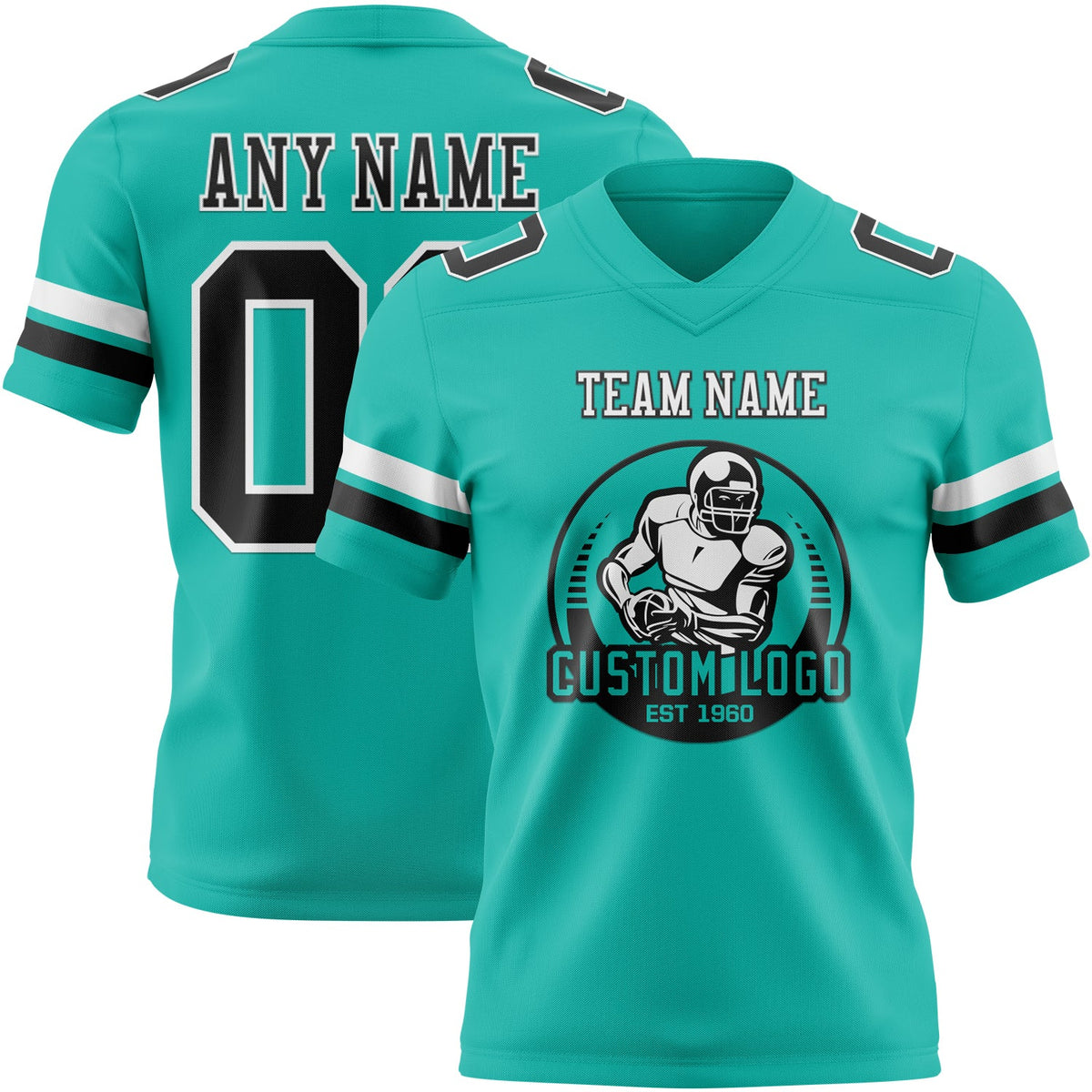 Custom Aqua Black-White Authentic Football Jersey