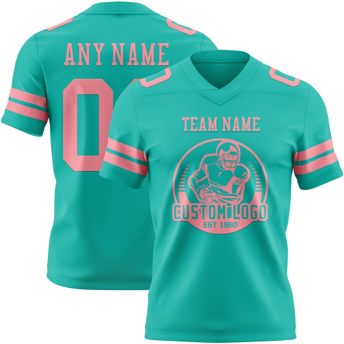 Custom Aqua Medium Pink Authentic Football Jersey