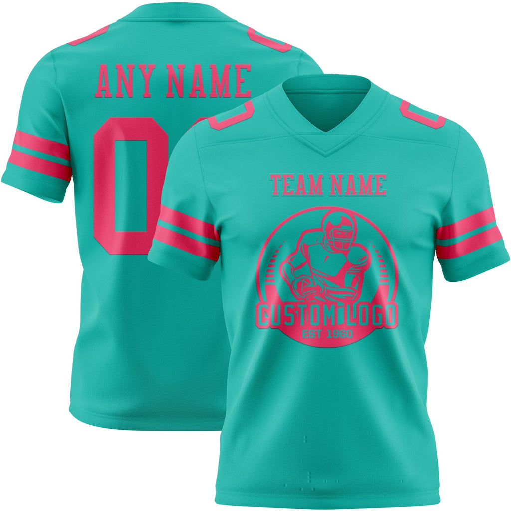 Custom Aqua Neon Pink Authentic Football Jersey