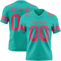 Custom Aqua Neon Pink Authentic Football Jersey