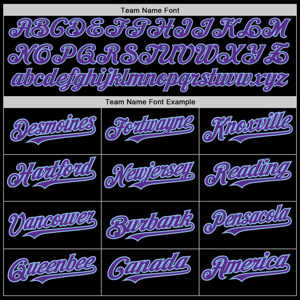 Custom Black Purple-Light Blue 3 Colors Arm Shapes Authentic Baseball Jersey