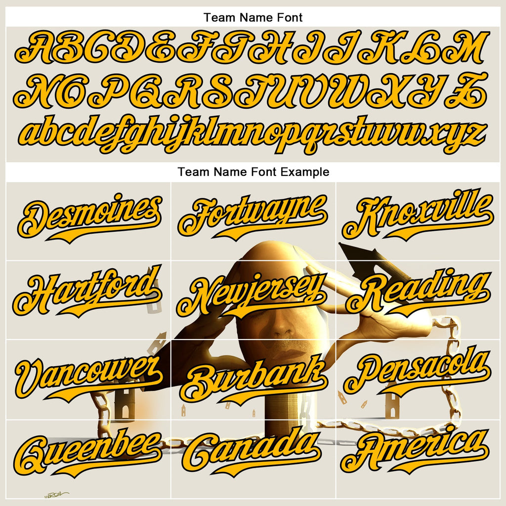 Custom Cream Gold-Black 3D Marcel Caram Thinking Head Authentic Baseball Jersey