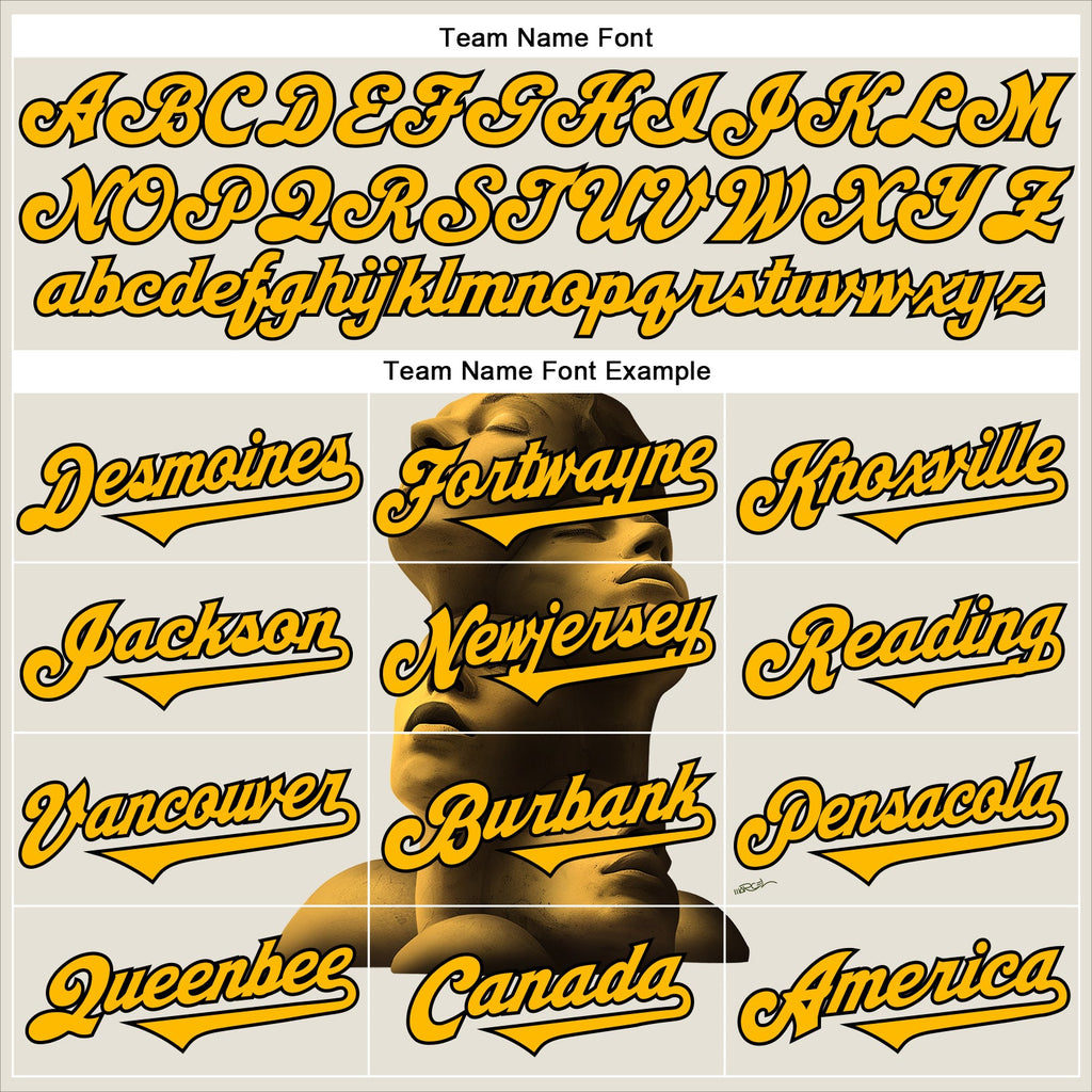 Custom Cream Gold-Black 3D Marcel Caram Composition With Head Authentic Baseball Jersey