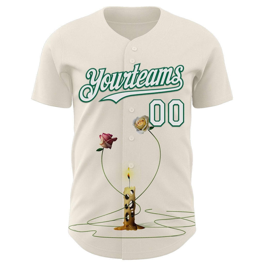 Custom Cream White-Kelly Green 3D Marcel Caram The Dance Of The Roses Authentic Baseball Jersey