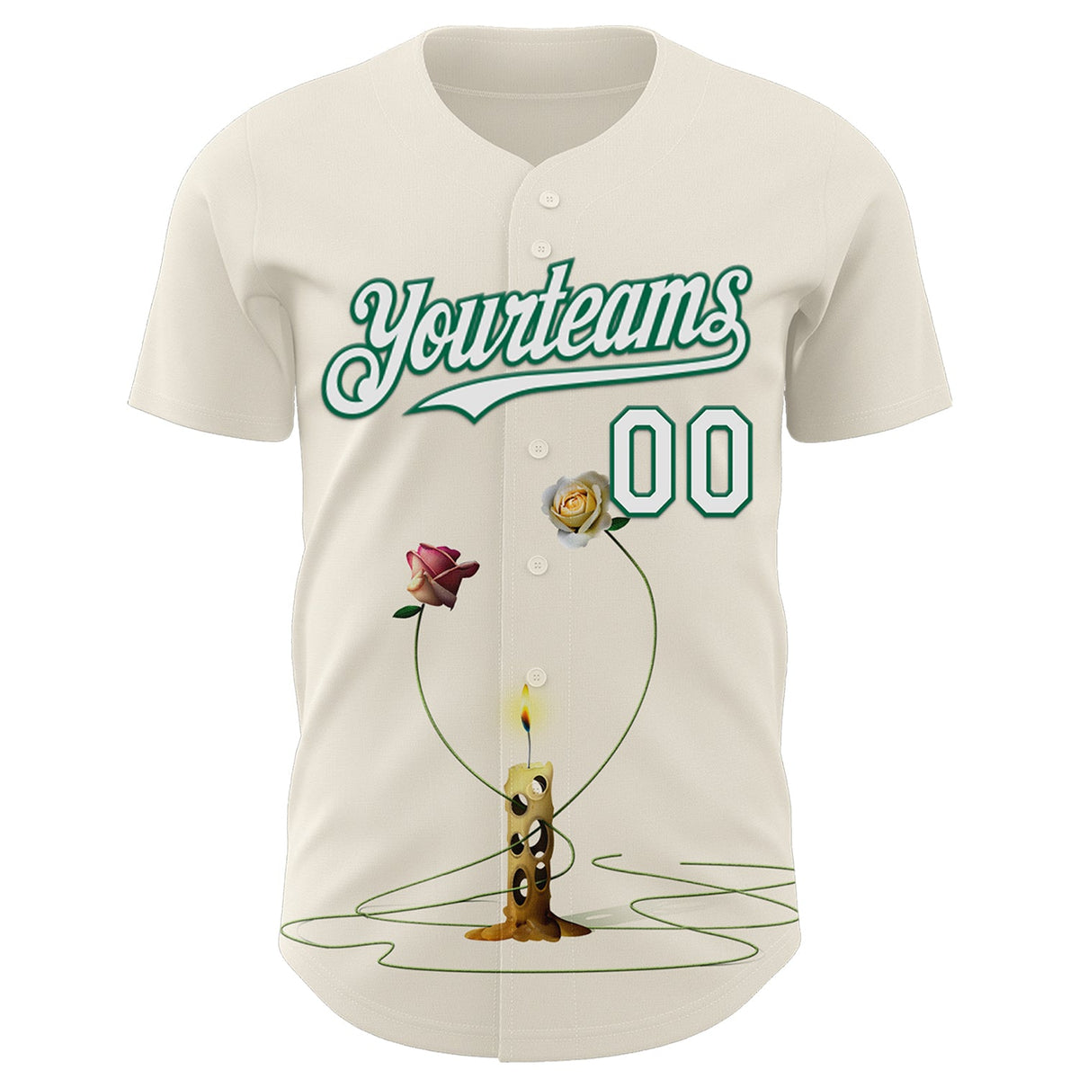 Custom Cream White-Kelly Green 3D Marcel Caram The Dance Of The Roses Authentic Baseball Jersey