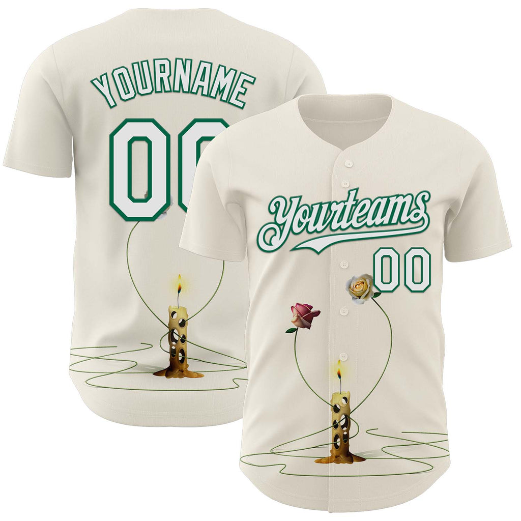 Custom Cream White-Kelly Green 3D Marcel Caram The Dance Of The Roses Authentic Baseball Jersey