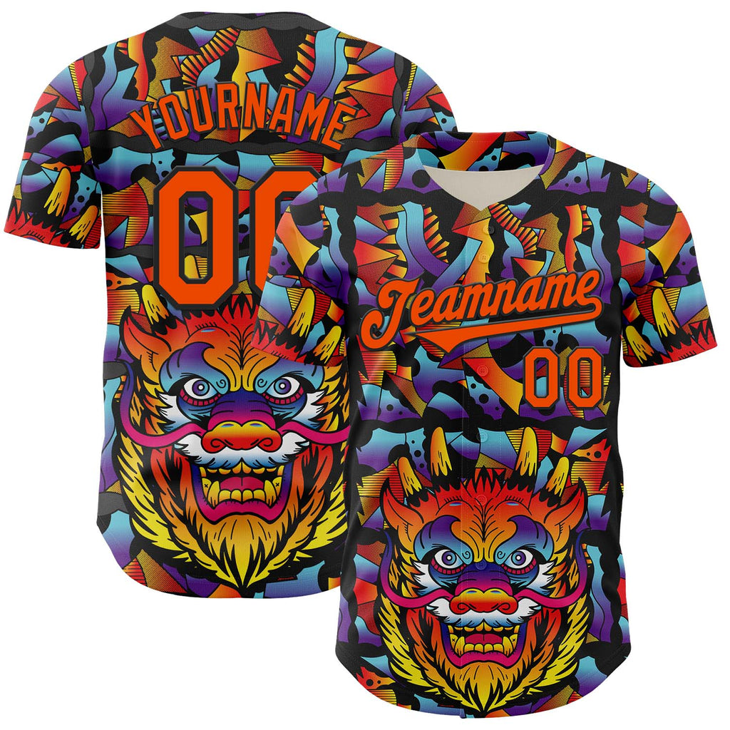 Custom Black Orange 3D Geo Law Dragon Mask Authentic Baseball Jersey
