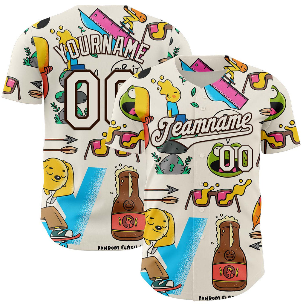 Custom Cream Brown 3D Geo Law Drink N Fly Authentic Baseball Jersey