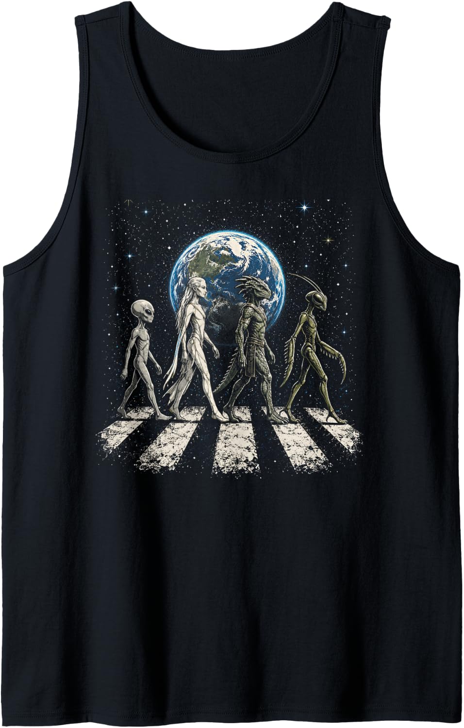 Funny Four Alien Species UFO Disclosure Cosmic Space Walk Tank Top
