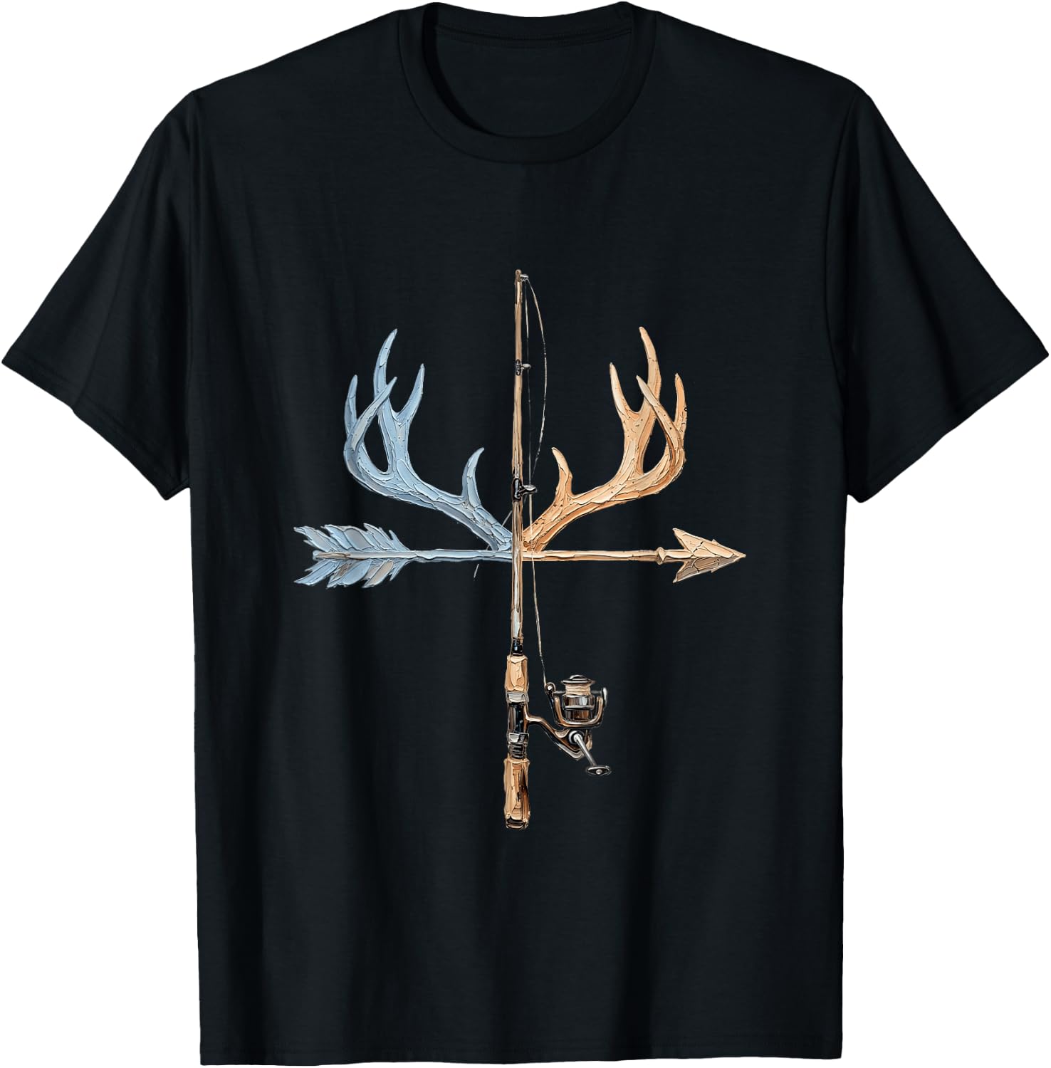 Deer Antler Hunting Fishing Rod Outdoor Hunter Fishermen Men T-Shirt