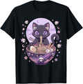 Pastel Goth Aesthetic Kawaii Creepy Cat Ramen Noodles Girls T-Shirt