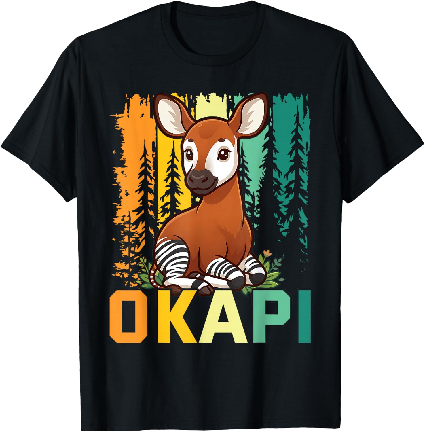 Distressed Okapi Lover Men Women Kid Cute Okapi Retro T-Shirt
